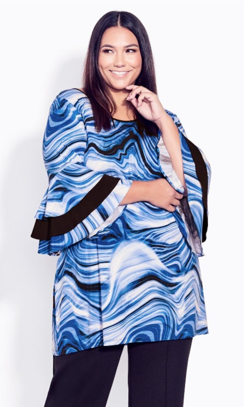 AVENUE STUDIO Women's Blue Azure Gabby Bell Sleeve Print Tunic | Size 22/24 NWT